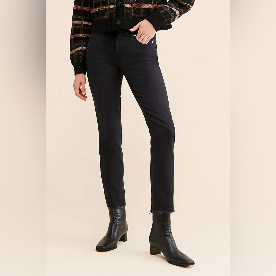 Paige Cindy Raw Hem Ankle Jeans, Black, Size 28